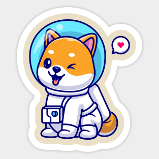 Cute Shiba Inu Dog Astronaut Sitting Cartoon Sticker